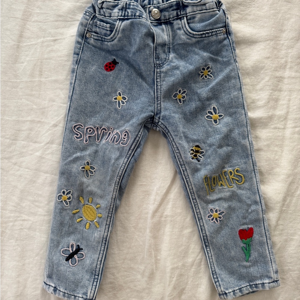 H&M Blue Playful Embroidered Jeans